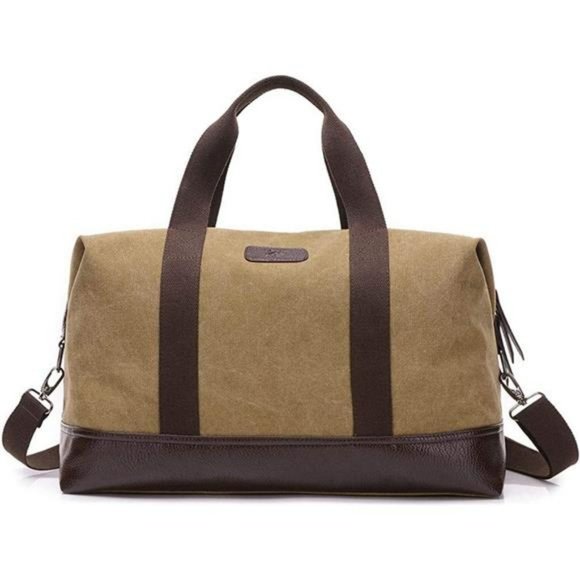 Unisex Canvas Travel Tote Weekender Bag Leather Duffel Carry on